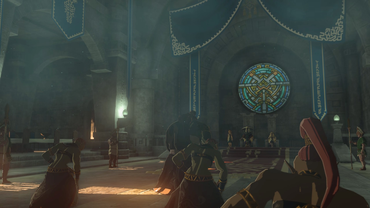 Ganondorf and his guards kneeling before Rauru.jpg