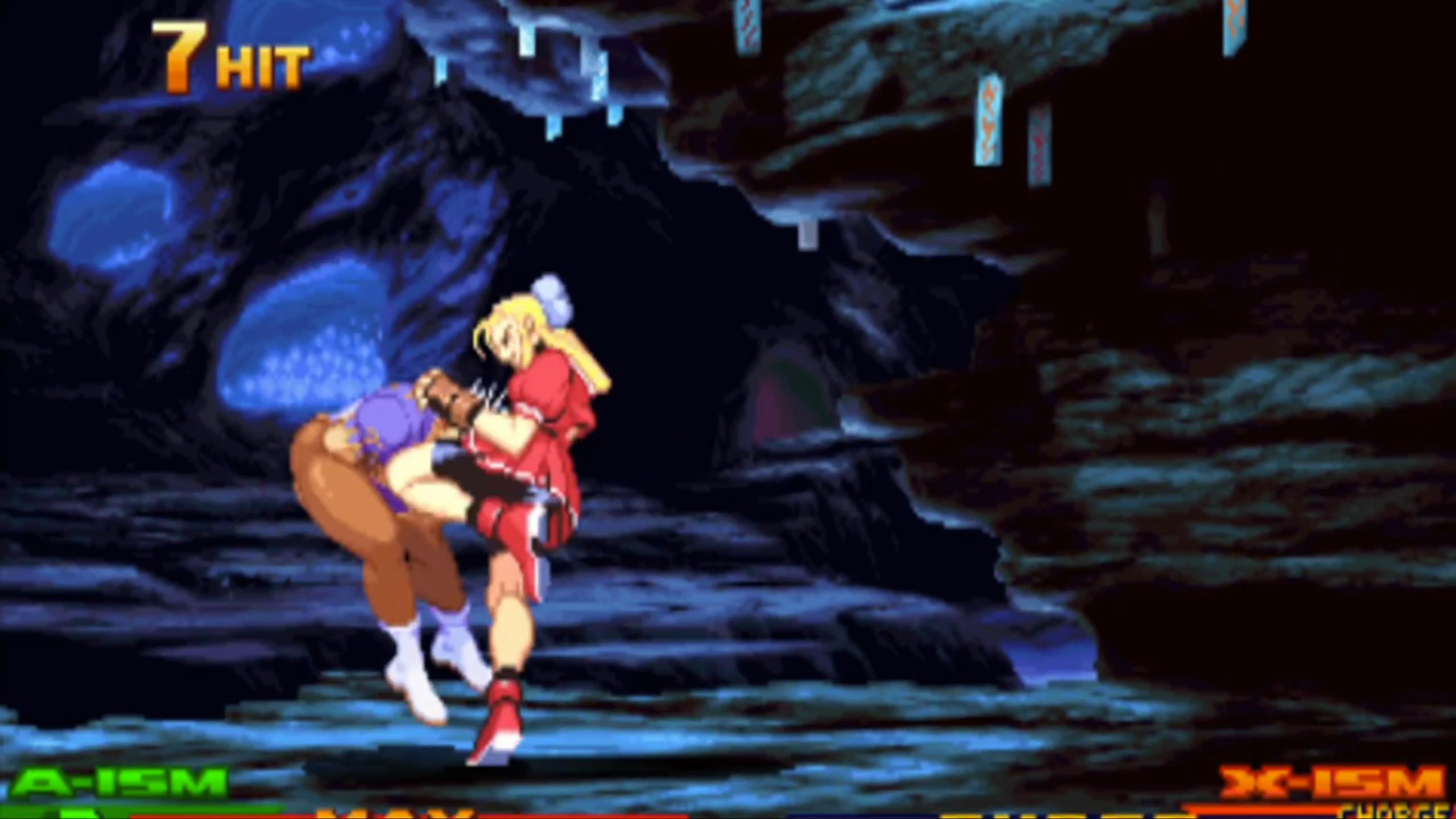 Chun Li taking Karin's bare knee smashes in the tits