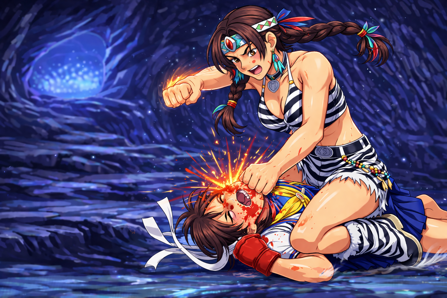 Sakura taking punches in the face from Michelle Chang