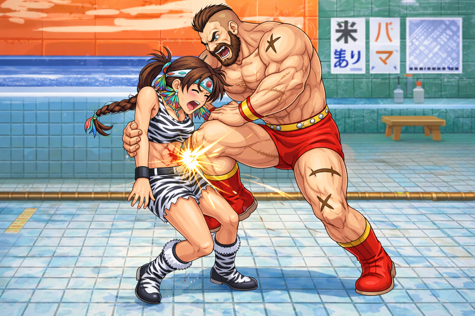 Zangief gives Michelle Chang brutal knee